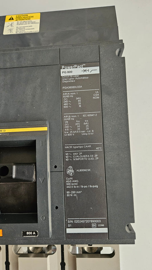 PGA36080U33A - SQUARE D / SCHNEIDER MOLDED CASE CIRCUIT BREAKER