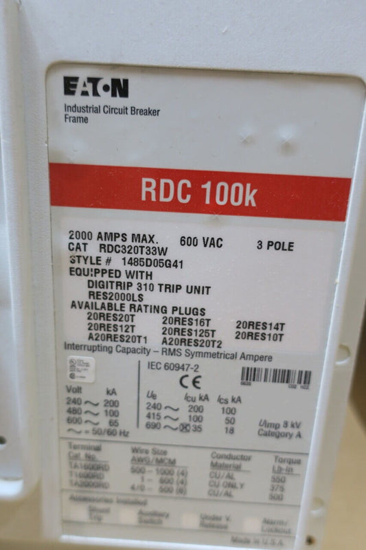 RDC320T33W | 2000A, 3P, 600V | Eaton Molded Case Breaker